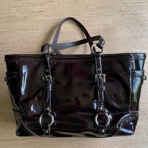 Auth Coach Signature Patent Leather Purse Bag Tote